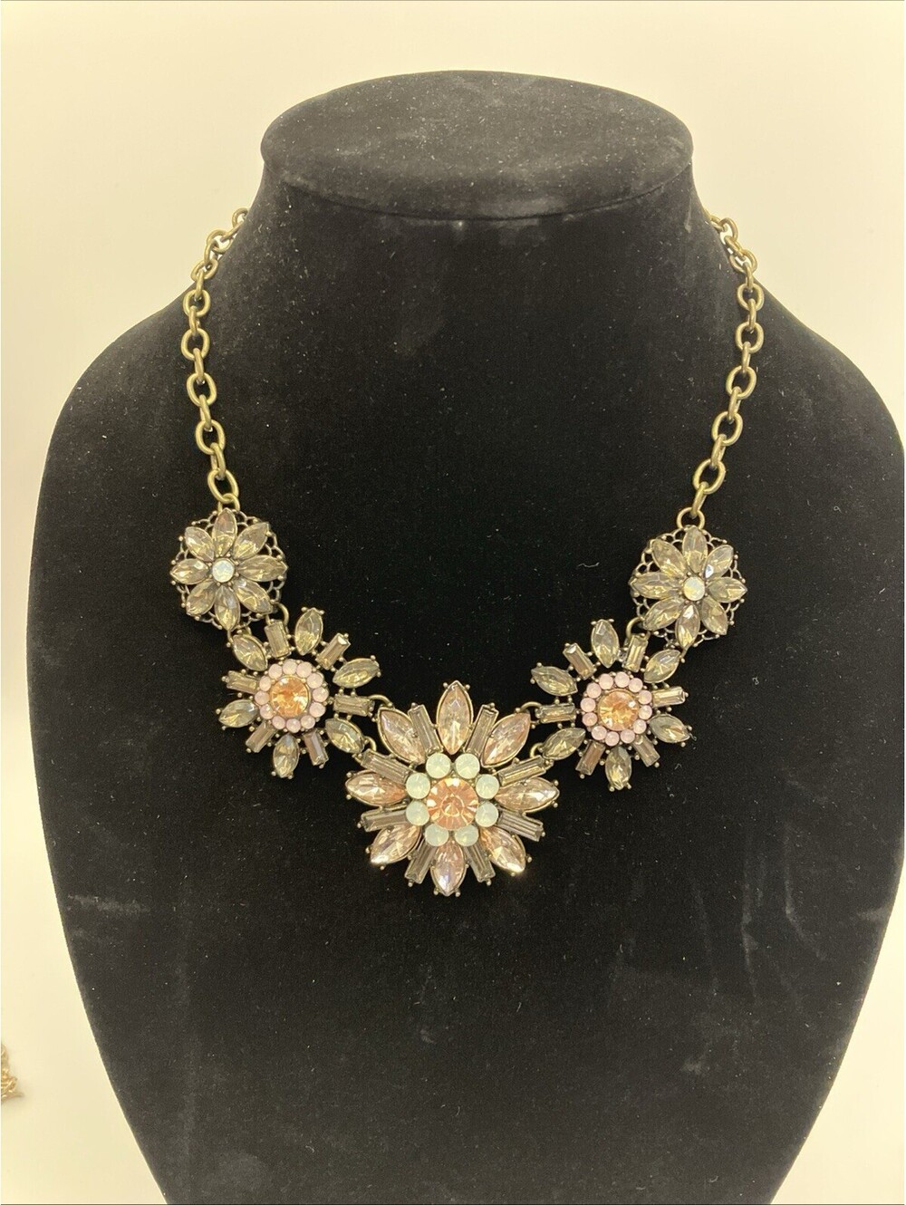 Art Deco Style Flower Statement Necklace. 10”-12” Extension. Lobster Claw Clasp